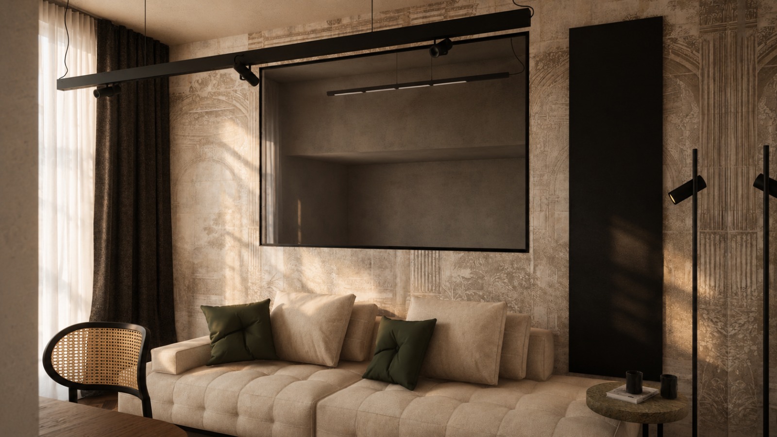 Notara 20 — Second scheme — sofa and the fresco wall
