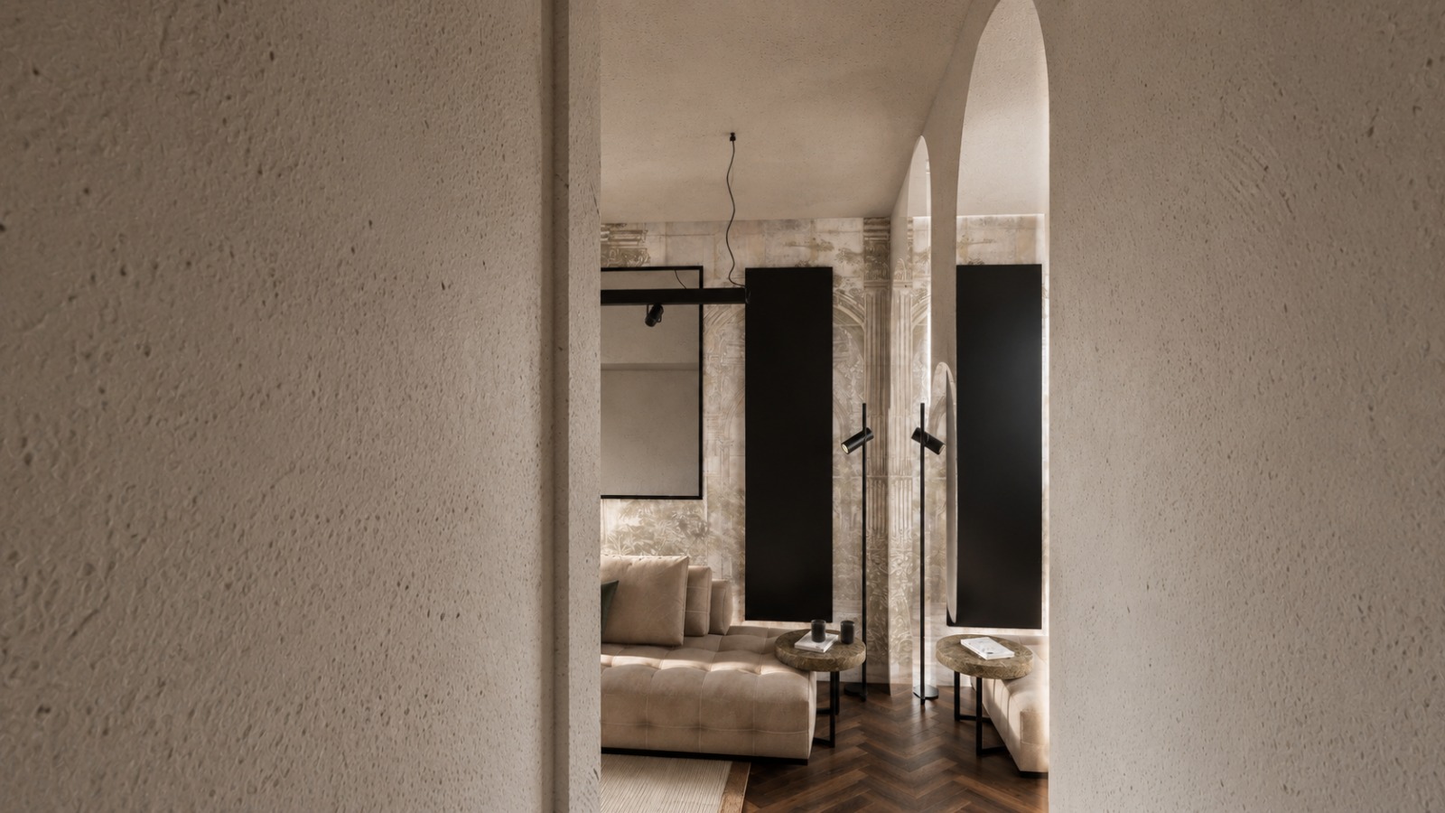 Notara 20 — Second scheme — living room seen from the hall
