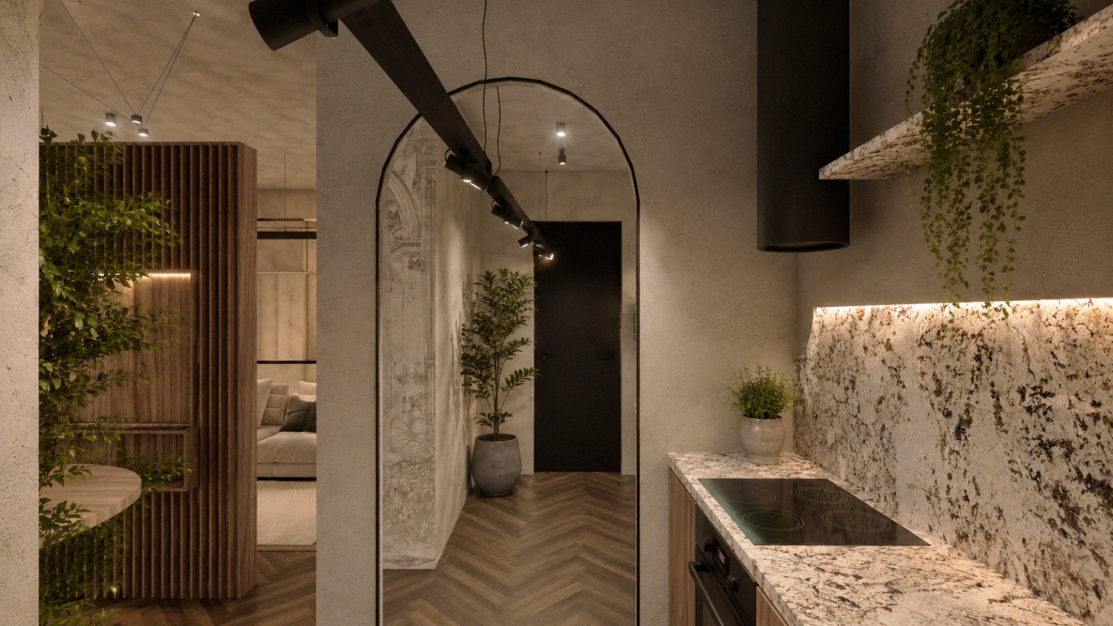 Notara 20 — First scheme — kitchen and the arched hall