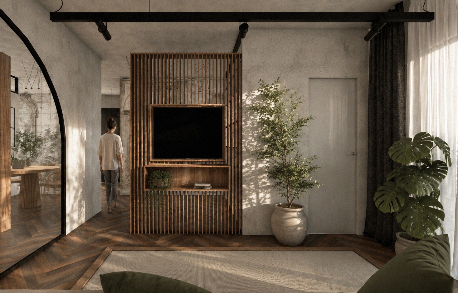 Notara 20 — First scheme — living room, slat partition