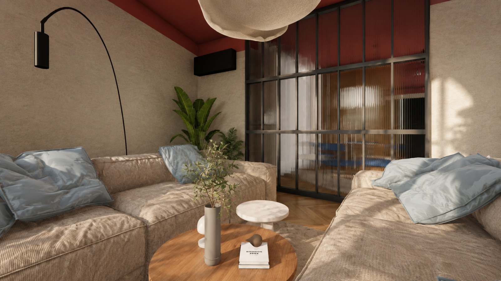 Wilson Studio — Living room, fluted glass partition
